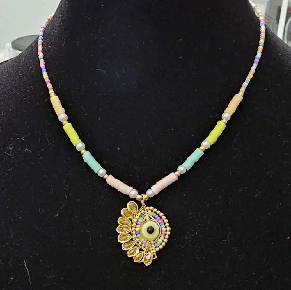 Handmade  colorful evil eye necklace